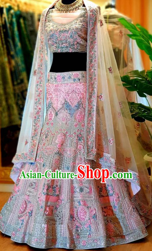 Indian Embroidered Pink Outfit Traditional Wedding Dress Top India Clothing Bride Lengha Garment