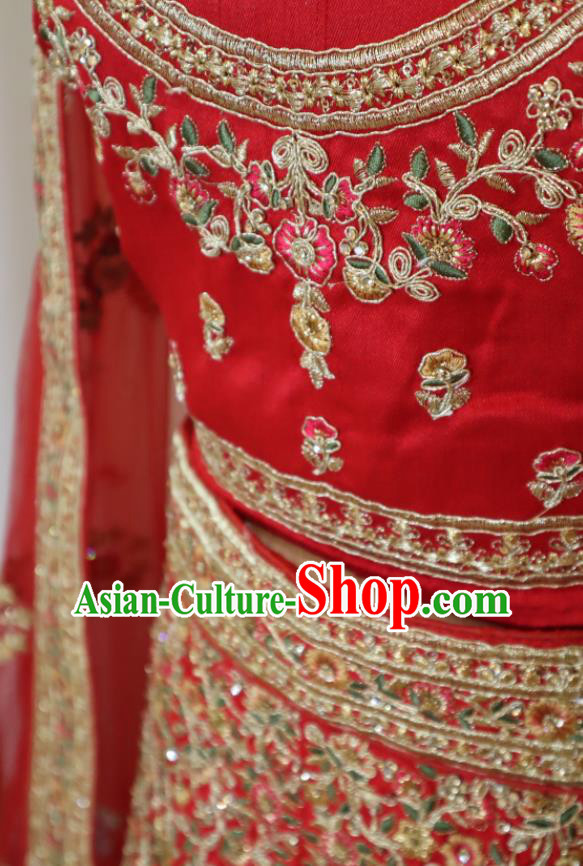 Top Traditional Wedding Dress India Clothing Indian Bride Lengha Garment Embroidered Red Outfit