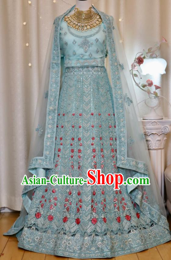 Top Embroidered Blue Outfit Traditional Wedding Dress India Clothing Indian Bride Lengha Garment
