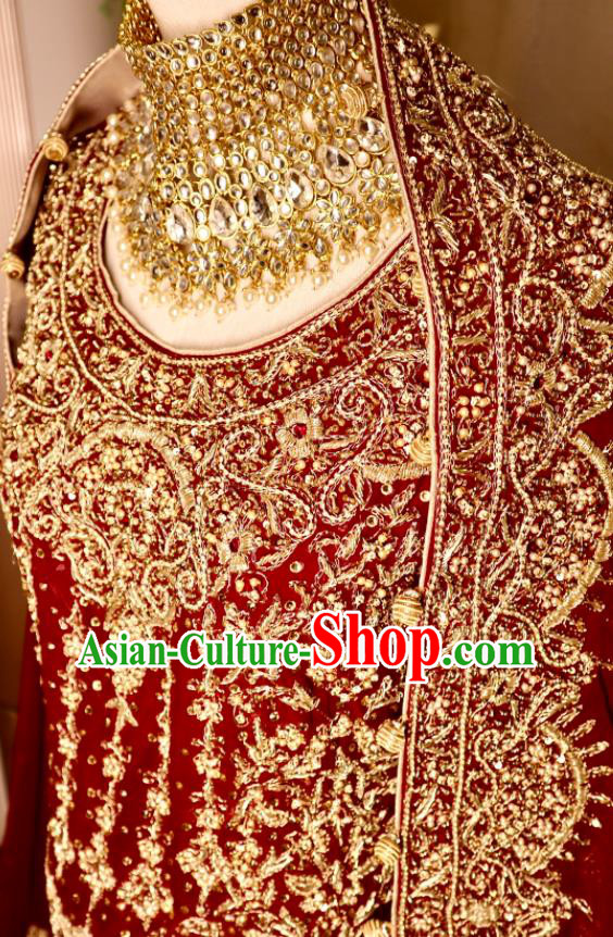 India Clothing Indian Bride Lengha Garment Top Embroidered Beads Red Outfit Traditional Wedding Dress