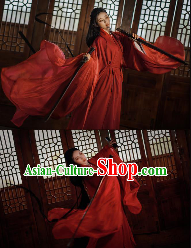 Chinese Wei Dynasty Princess Costumes Traditional Red Hanfu Clothing Ancient Swordswoman Dress Outfits