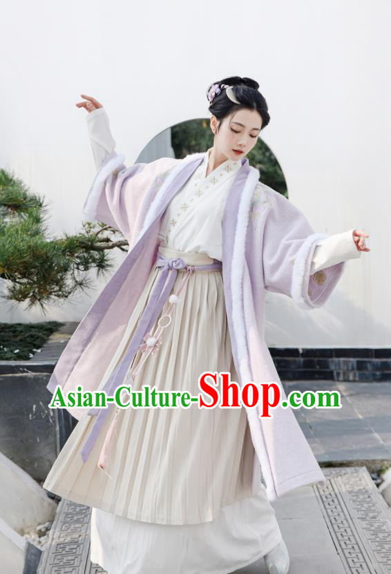 Chinese Ancient Young Woman Lilac Dresses Song Dynasty Female Costumes Traditional Hanfu Clothing Complete Set