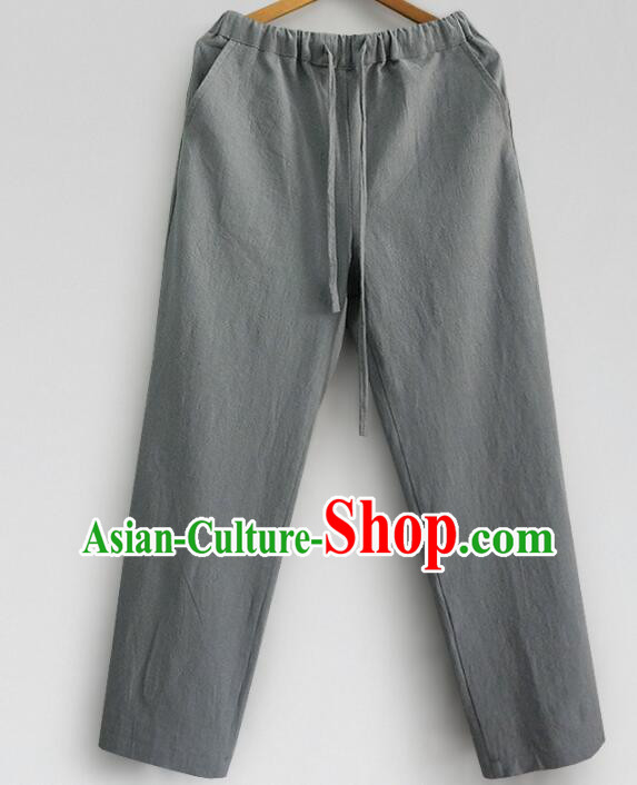 Chinese Tai Chi Straight Leg Trousers Top Linen Kung Fu Pants Martial Arts Grey Pants Shaolin Wushu Loose Pants for Men