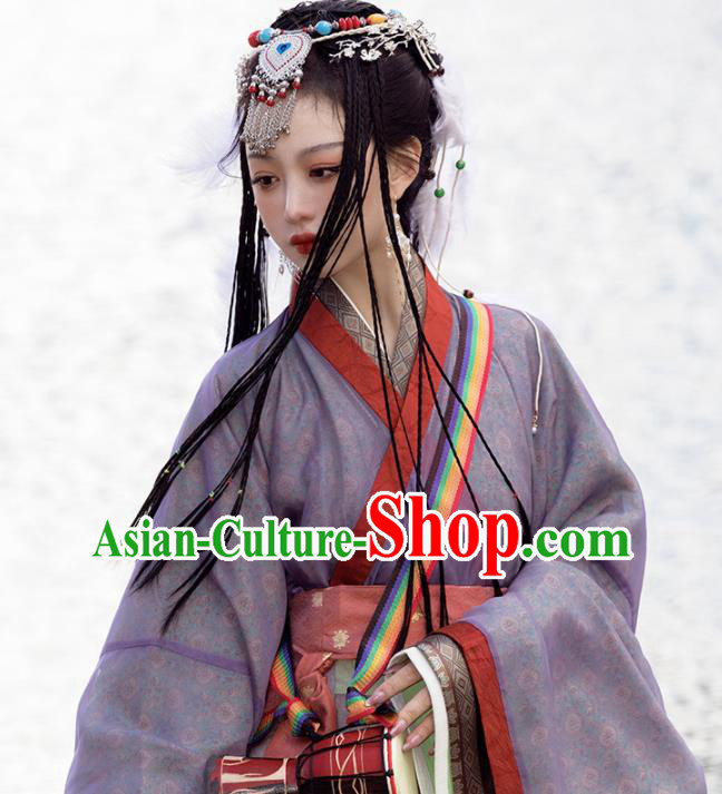 Chinese Jin Dynasty Princess Garment Costumes Ancient Noble Woman Clothing Traditional Purple Hanfu Dress