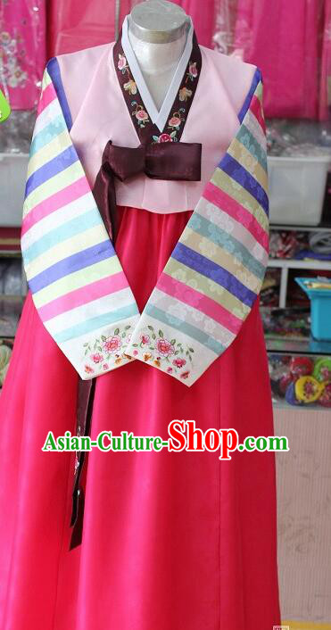 Korean Traditional Hanbok Korea Stripes Costume Bride Megenta Dress