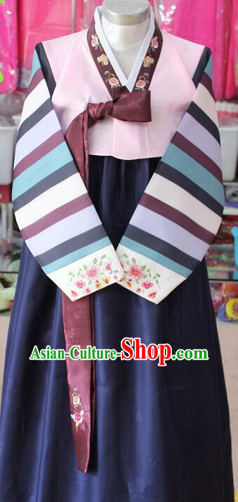 Korean Bride Indigo Dress Traditional Hanbok Korea Stripes Costume