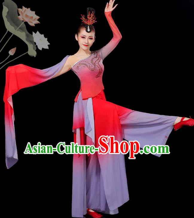 Chinese Women Solo Dance Red Outfit Classical Dance Clothing Umbrella Dance Costumes Water Sleeve Dance Garment