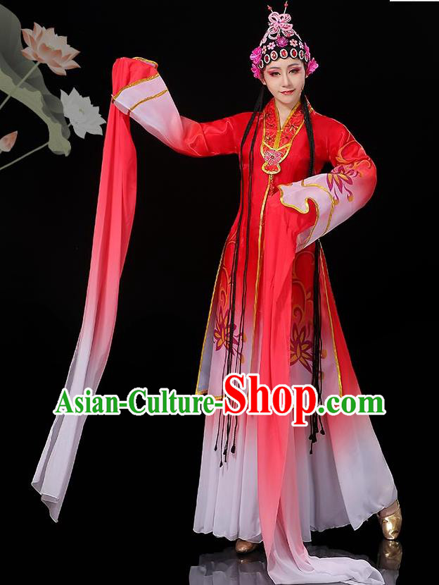 Chinese Women Group Dance Red Dress Opera Dance Clothing Classical Dance Costumes Water Sleeve Dance Garment