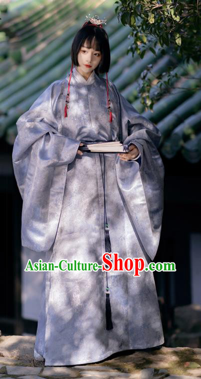 Chinese Ancient Royal Prince Clothing Traditional Hanfu Blue Brocade Robe Ming Dynasty Scholar Garment Costumes