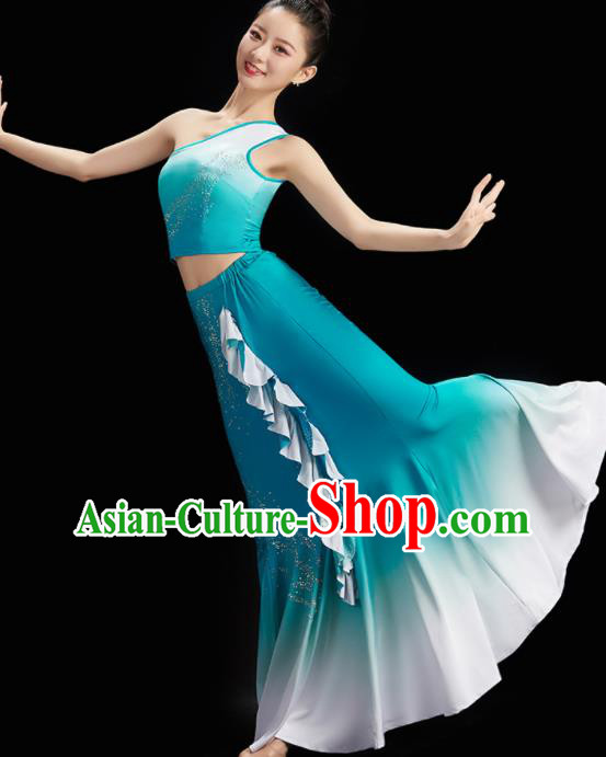 China Peacock Dance Blue Outfit Classical Dance Clothing Women Group Dance Dress Dai Nationality Dance Costume
