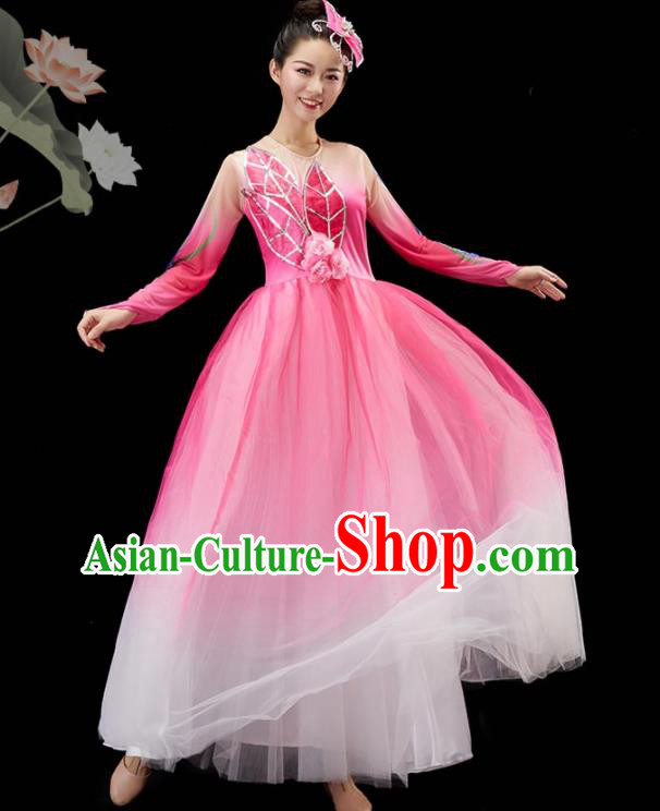 Chinese Umbrella Dance Garment Classical Dance Clothing Women Group Dance Costume Jasmine Dance Pink Dress