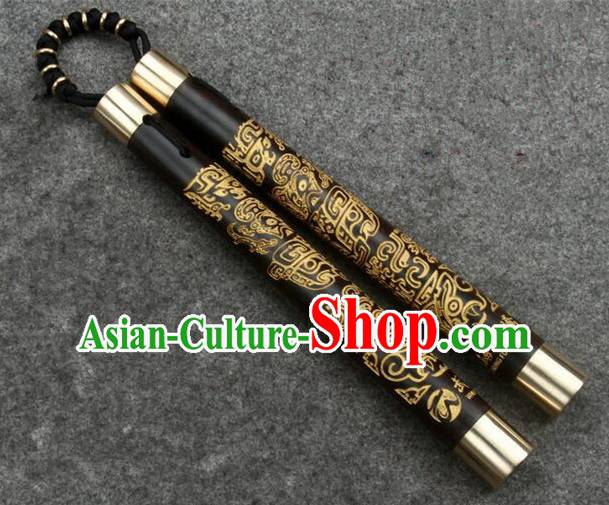 Handmade Kung Fu Carving Nunchaka Top Ebony Nunchakus Chinese Martial Arts Wood Nunchaku