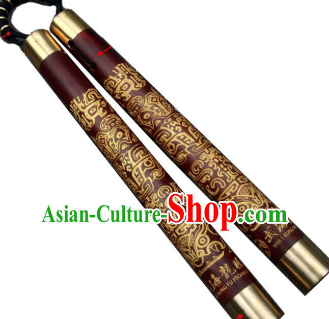 Chinese Martial Arts Wood Nunchaku Handmade Kung Fu Carving Nunchaka Top Rosewood Nunchakus