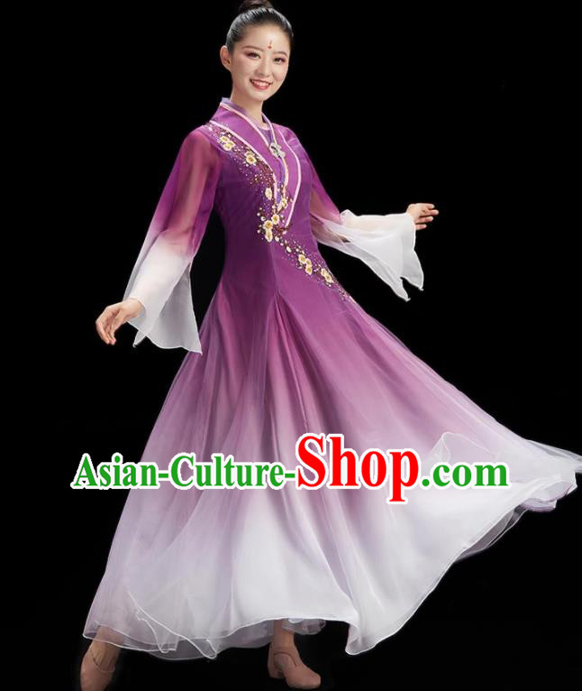Chinese Classical Dance Garment Costume Umbrella Dance Purple Dress Women Group Dance Clothing Fan Dance Outfit