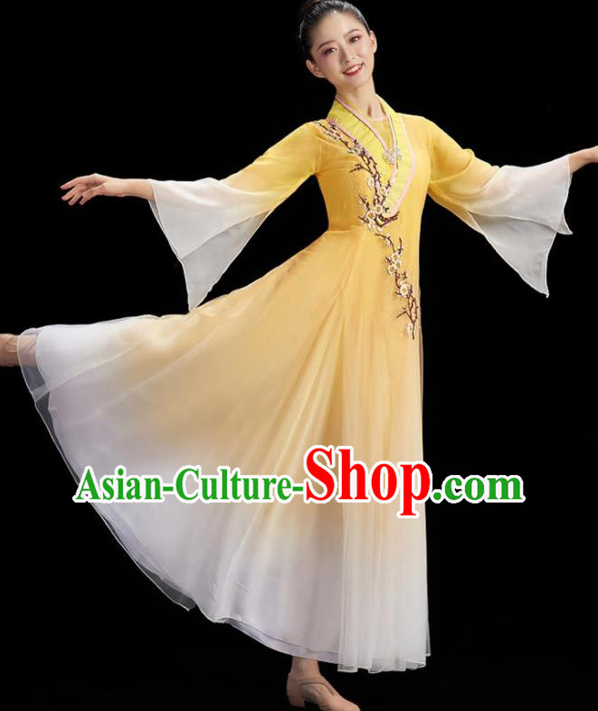 Chinese Fan Dance Outfit Classical Dance Garment Costume Umbrella Dance Yellow Dress Women Group Dance Clothing