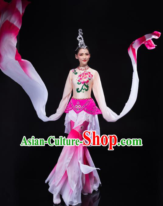 Chinese Stage Performance Megenta Outfit Classical Dance Clothing Water Sleeve Dance Garment Goddess Dance Costume