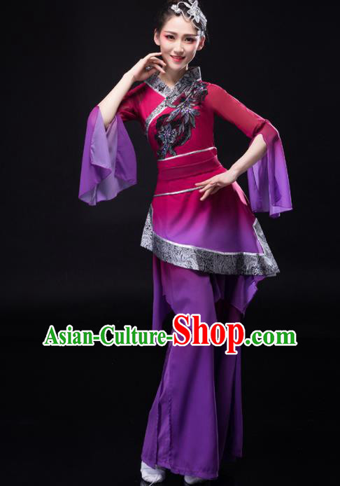 Chinese Folk Dance Costume Stage Performance Purple Outfit Yangko Dance Clothing Women Group Dance Dance Garments