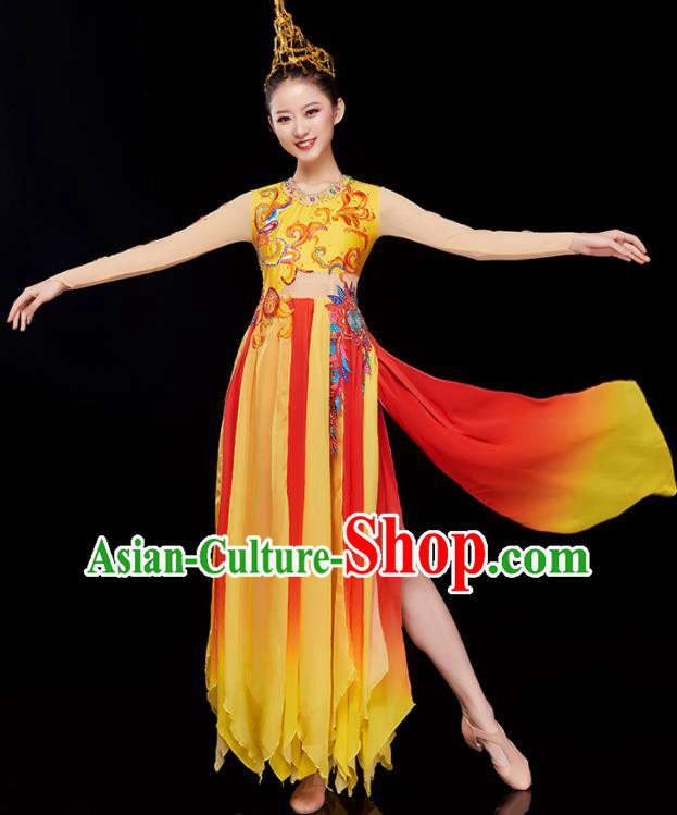 Chinese Umbrella Dance Costume Stage Performance Yellow Dress Outfit Classical Dance Clothing Women Opening Dance Garment