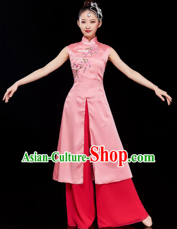 Chinese Women Group Dance Garment Umbrella Dance Costume Stage Performance Pink Dress Outfit Classical Dance Clothing