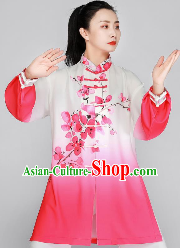 Chinese Tai Ji Competition Uniform Printing Peach Blossom Gradient Pink Outfit Tai Chi Training Outfit Kung Fu Costumes