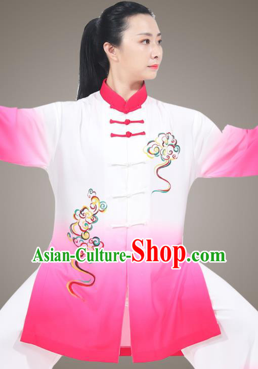 Chinese Tai Chi Printing Clouds Megenta Outfit Traditional Kung Fu Costumes Top Tai Ji Training Uniform Martial Arts Competition Clothing