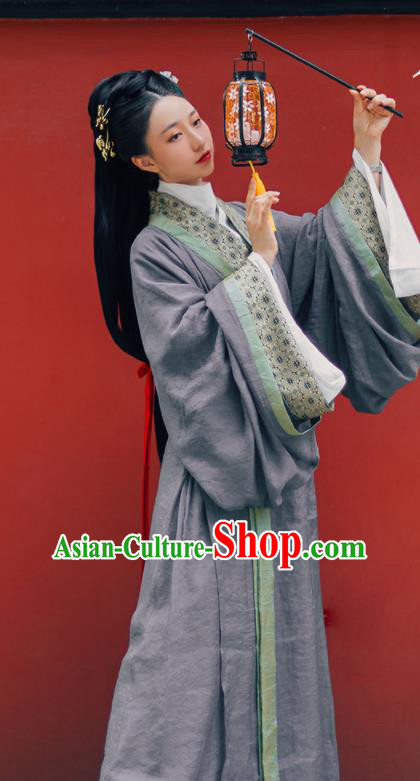 Chinese Ancient Palace Lady Dress Garments Jin Dynasty Princess Historical Costumes Traditional Hanfu Straight Front Robe Clothing