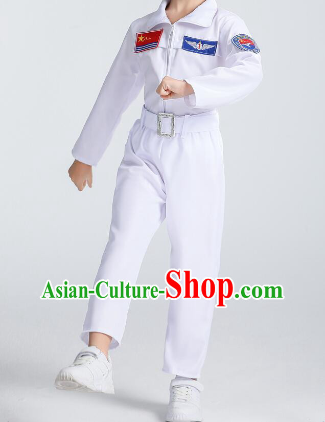 Chinese Space Field Officers Uniform Modern Dance White Suit Stage Performance Clothing Spaceman Dance Costume