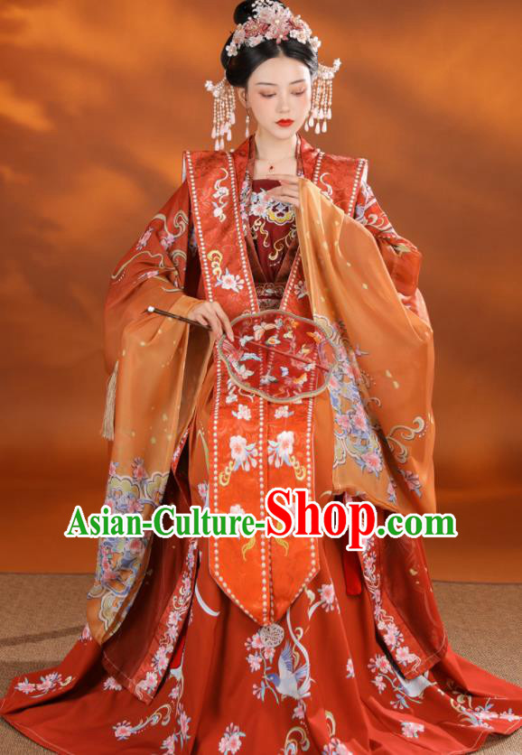 China Traditional Red Hanfu Dress Song Dynasty Wedding Clothing Ancient Royal Empress Garment Costumes