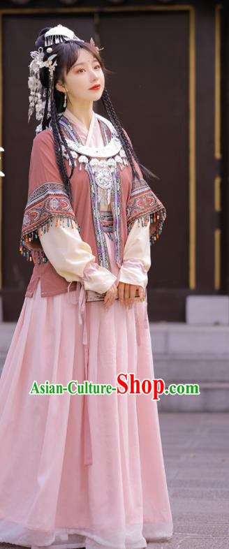 China Song Dynasty Young Lady Clothing Ancient Garment Costumes Traditional Miao Ethnic Women Dress Complete Set