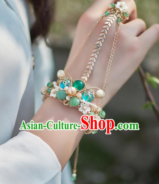 Chinese Handmade Hanfu Bangle with Ring Traditional Jewelry Ancient Princess Bracelet