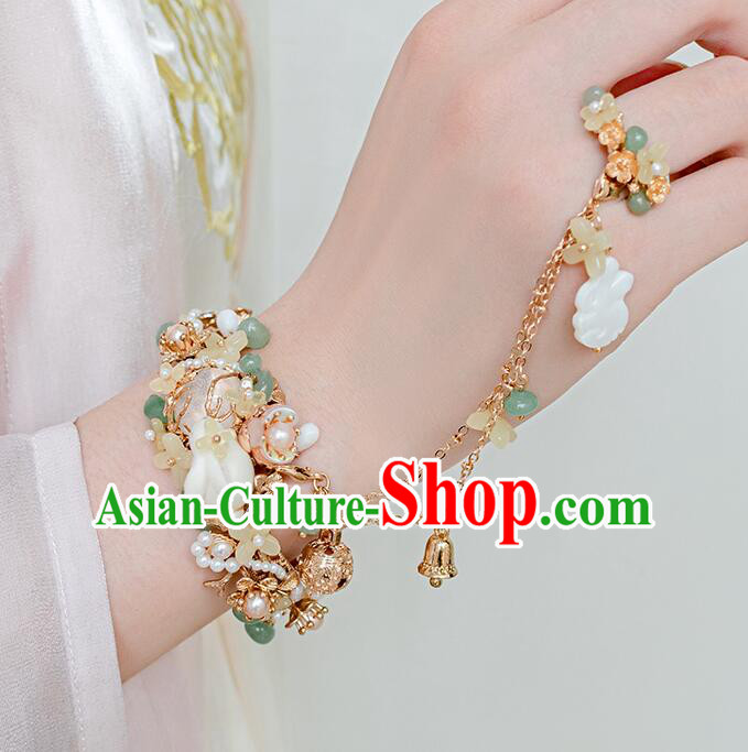 Chinese Ancient Princess Bracelet Handmade Hanfu Osmanthus Rabbit Bangle with Ring Traditional Moon Goddess Jewelry