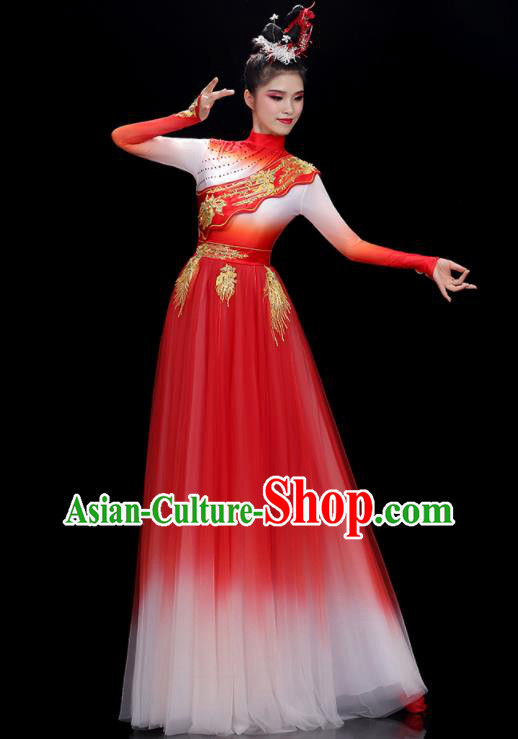 China Modern Dance Clothing Opening Dance Red Dress Women Chorus Costume Stage Performance Garments