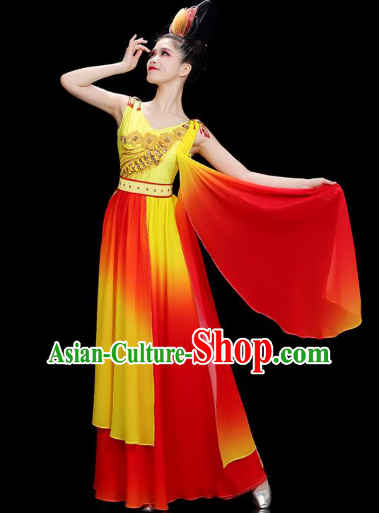 China Classical Dance Clothing Fan Dance Red Dress Women Chorus Costume Stage Performance Garments