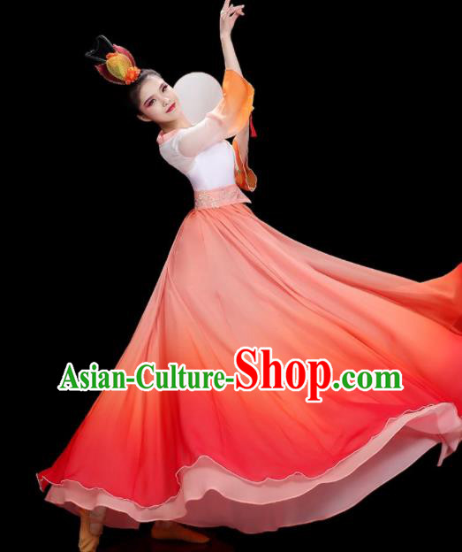 China Beauty Dance Costume Stage Performance Garments Classical Dance Clothing Fan Dance Red Dress