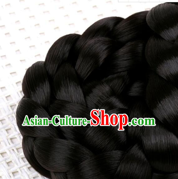 Korean Hanbok Black Hair Bun Handmade Court Headpiece Traditional Braid Wig