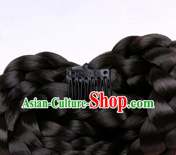 Korean Hanbok Black Hair Bun Handmade Court Headpiece Traditional Braid Wig