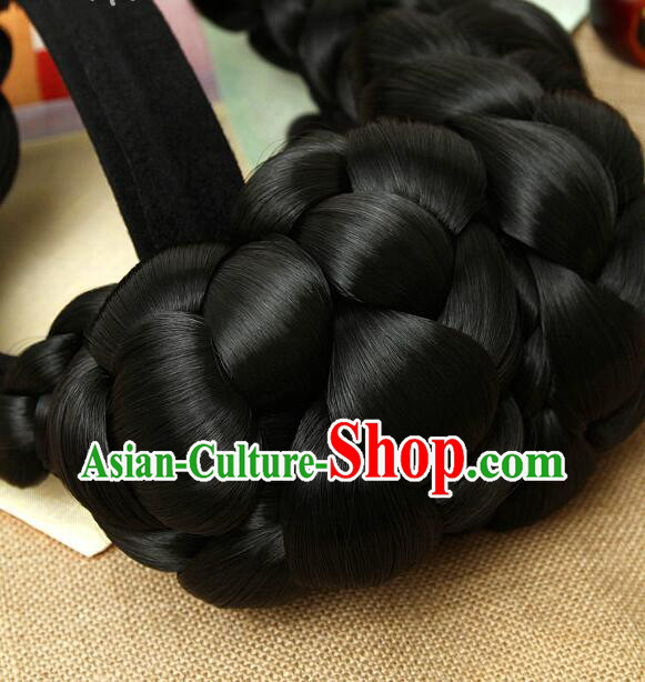 Korean Court Bride Headdress Traditional Braid Wig Handmade Hanbok Black Hair Piece
