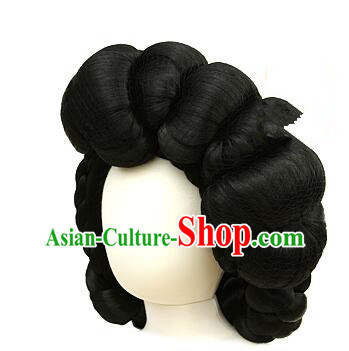 Korean Traditional Women Braid Wig Handmade Hanbok Black Hair Piece Court Bride Headdress