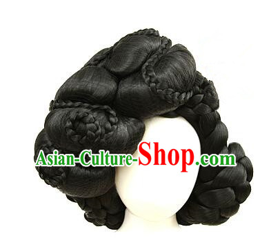 Korean Handmade Hanbok Black Hair Piece Court Women Headdress Traditional Queen Braid Wig