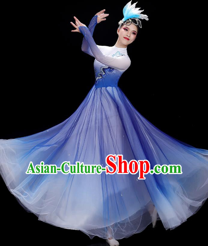 China Chorus Group Clothing Modern Dance Royal Blue Dress Opening Dance Costume Stage Performance Garments