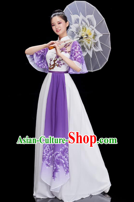 China Chorus Performance Garment Peony Dance Clothing Classical Dance Purple Dress Umbrella Dance Costume