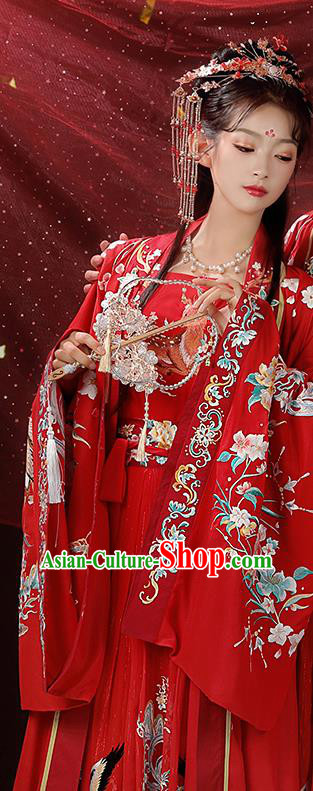 Chinese Traditional Embroidered Red Hanfu Dress Song Dynasty Wedding Garment Costumes Ancient Royal Princess Clothing