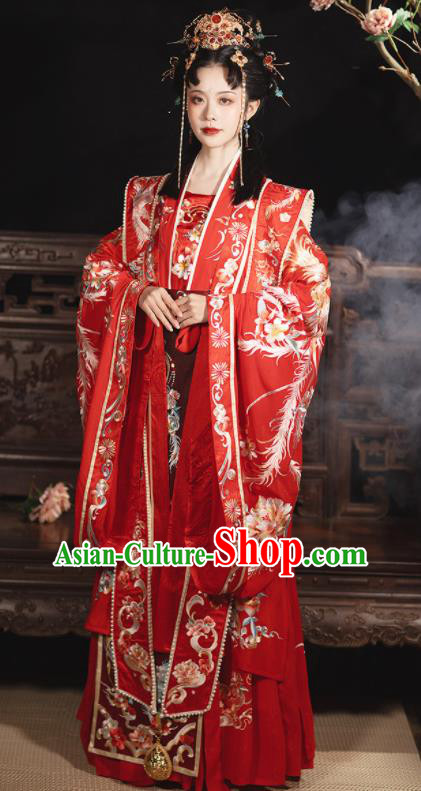 Chinese Traditional Wedding Red Dress Ming Dynasty Bride Garment Costumes Ancient Hanfu Empress Clothing
