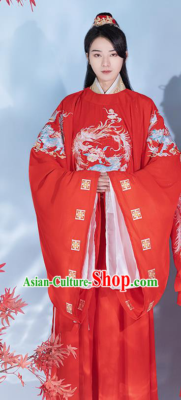 Chinese Ancient Hanfu Wedding Clothing Traditional Groom Red Robe Song Dynasty Scholar Garment Costumes