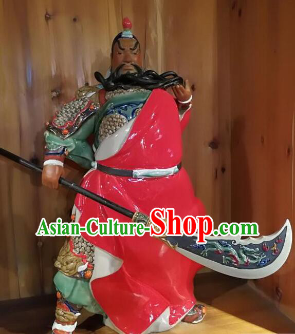 Handmade 22 inches Guan Yu Porcelain Statue Arts Guan Gong Sculpture Chinese Shi Wan Ceramic Figurine