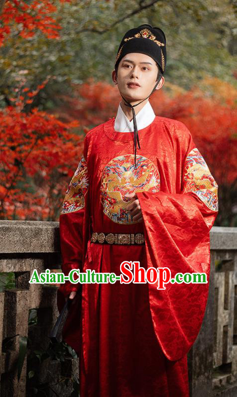 Chinese Ming Dynasty Historical Costumes Ancient Wedding Groom Red Robe Hanfu Clothing