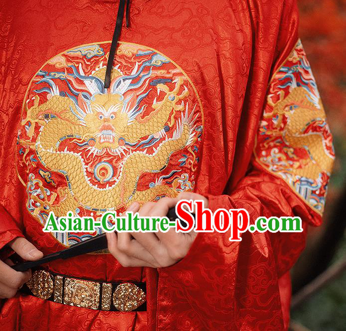 Chinese Ming Dynasty Historical Costumes Ancient Wedding Groom Red Robe Hanfu Clothing