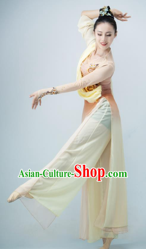 Chinese Dance Competition Clothing Classical Dance Costume Umbrella Dance Apricot Dress