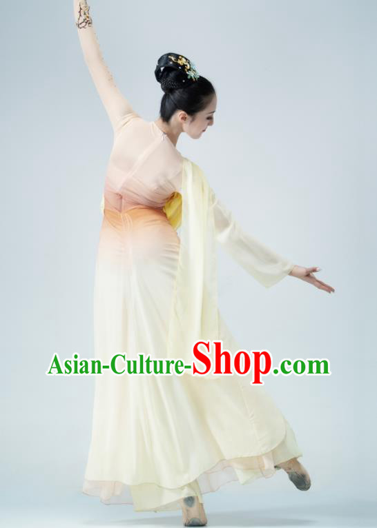 Chinese Dance Competition Clothing Classical Dance Costume Umbrella Dance Apricot Dress