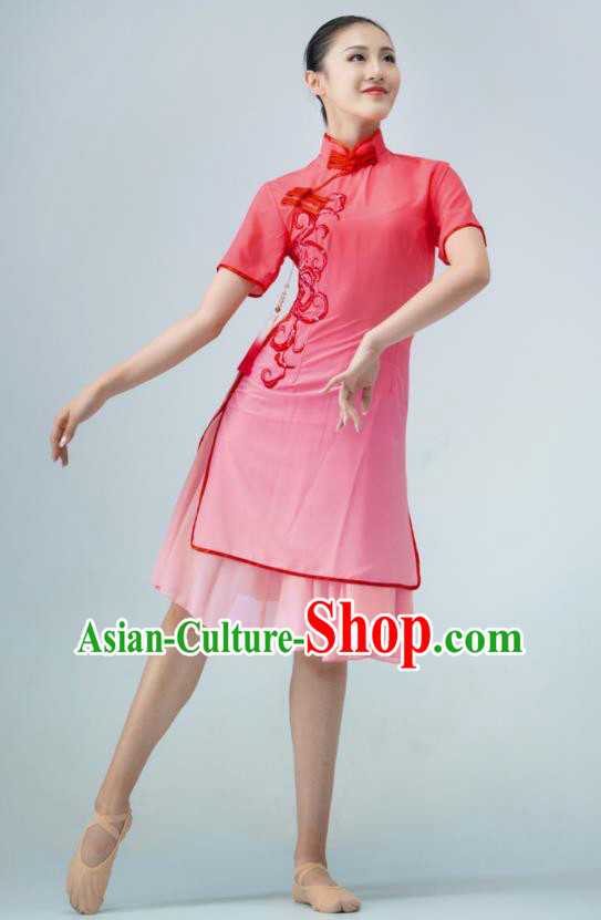 Chinese Modern Dance Costume Ballet Dance Pink Dress Dance Stage Performance Qipao Women Group Dance Clothing